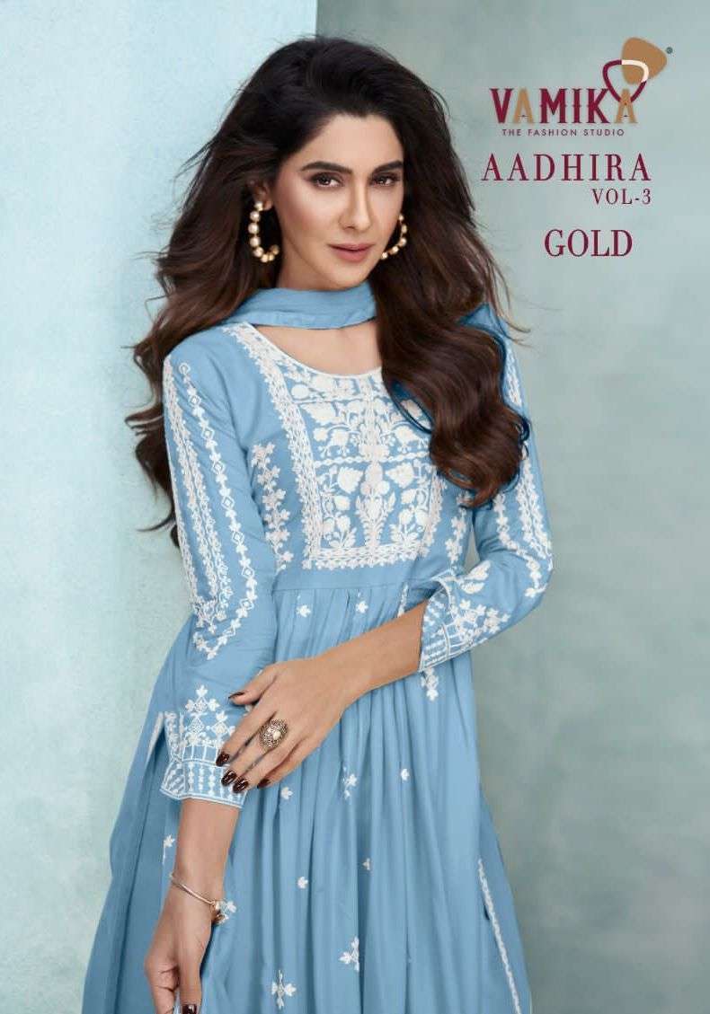 vamika aadhira vol 3 gold series 1105 pure rayon viscose readymade suit 