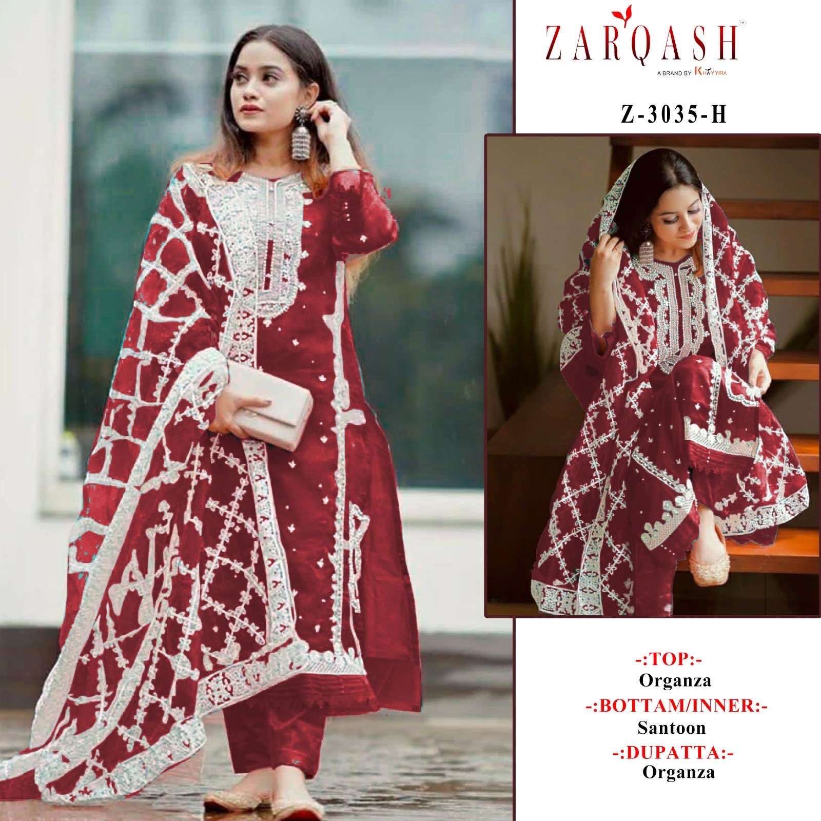 zarqash z-3035 designer organza suit 