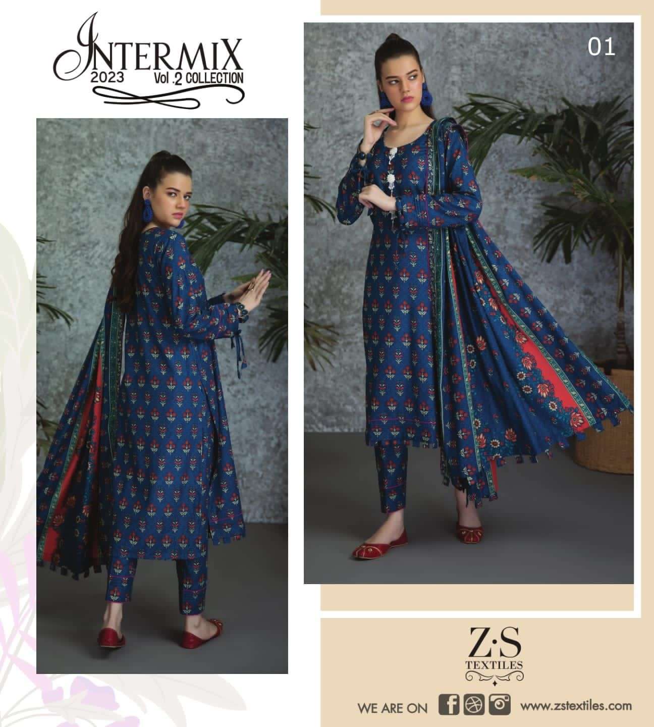 zs textile intermix lawn vol 2 series 2021-2027 Digital Printed Lawn Suit