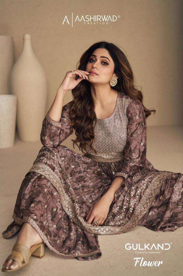 aashirwad flower series 9560-9564 chinon silk suit 