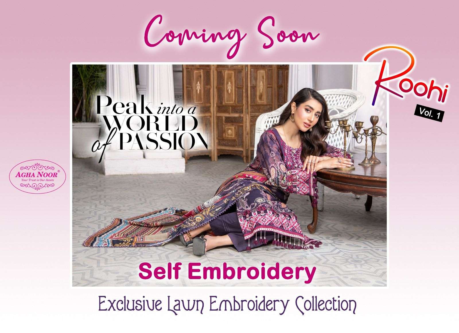 agha noor roohi vol 1 series 1001-1004 pure lawn cotton suit 