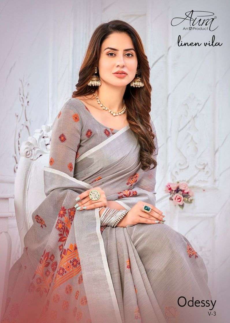 aura odessy vol 3 linen vila series 13301-13306 linen saree