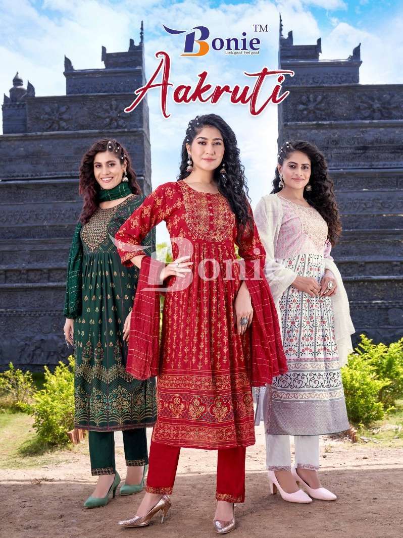 bonie aakruti series 1001-1006 14 kg rayon readymade suit 