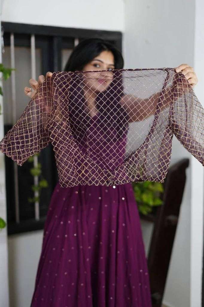 Featuring Solid fox Georgette Maxi Dress With organza jacket