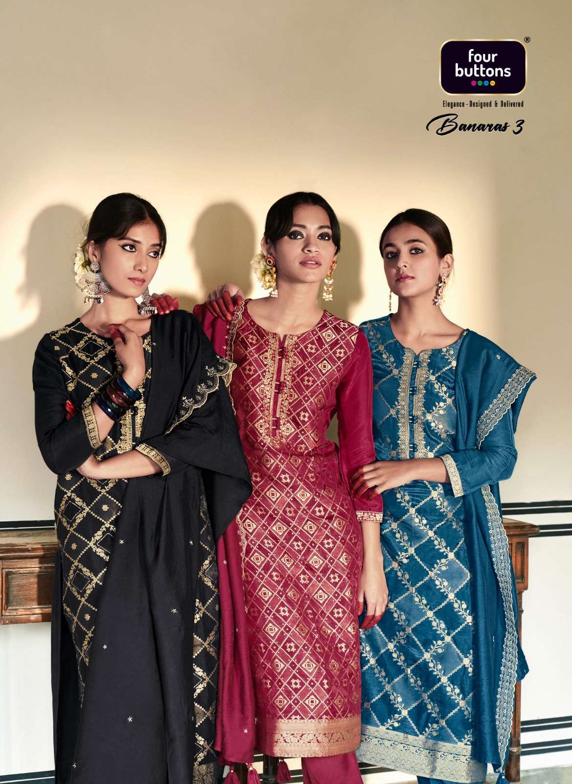 four buttons banaras vol 3 series 3201-3206 pure banarasi readymade suit 