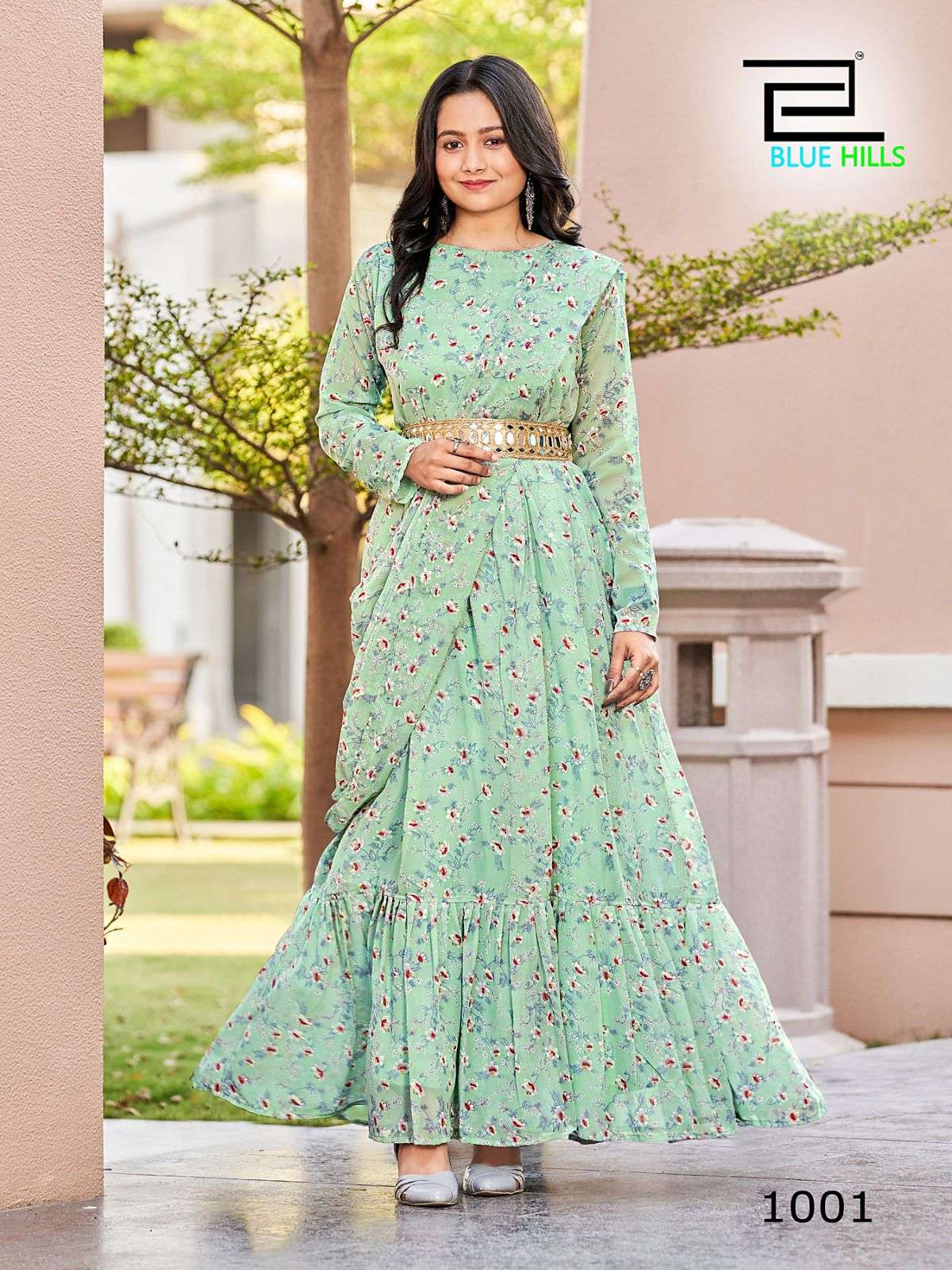 frill & flare designer Pure Georgette with inner Crepe gown with dupatta 
