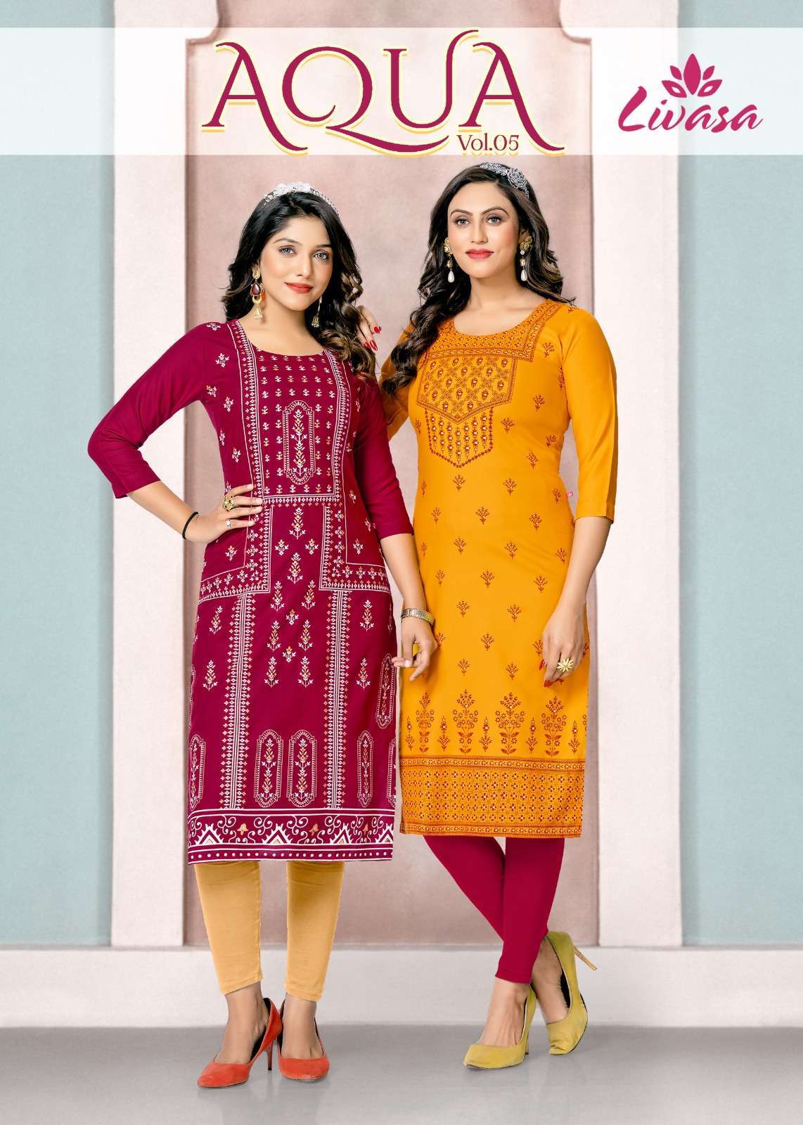 hirwa livasa aqua vol 5 series 501-508 Heavy Quality Rayon Prints kurti