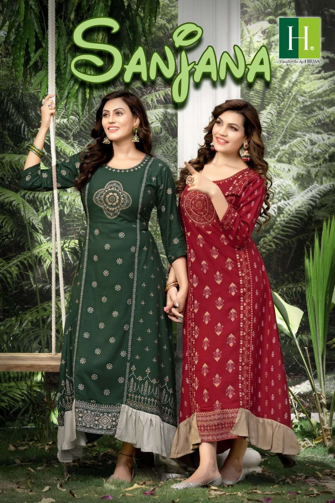 hirwa sanjana series 101-106 Heavy Rayon Slub kurti 