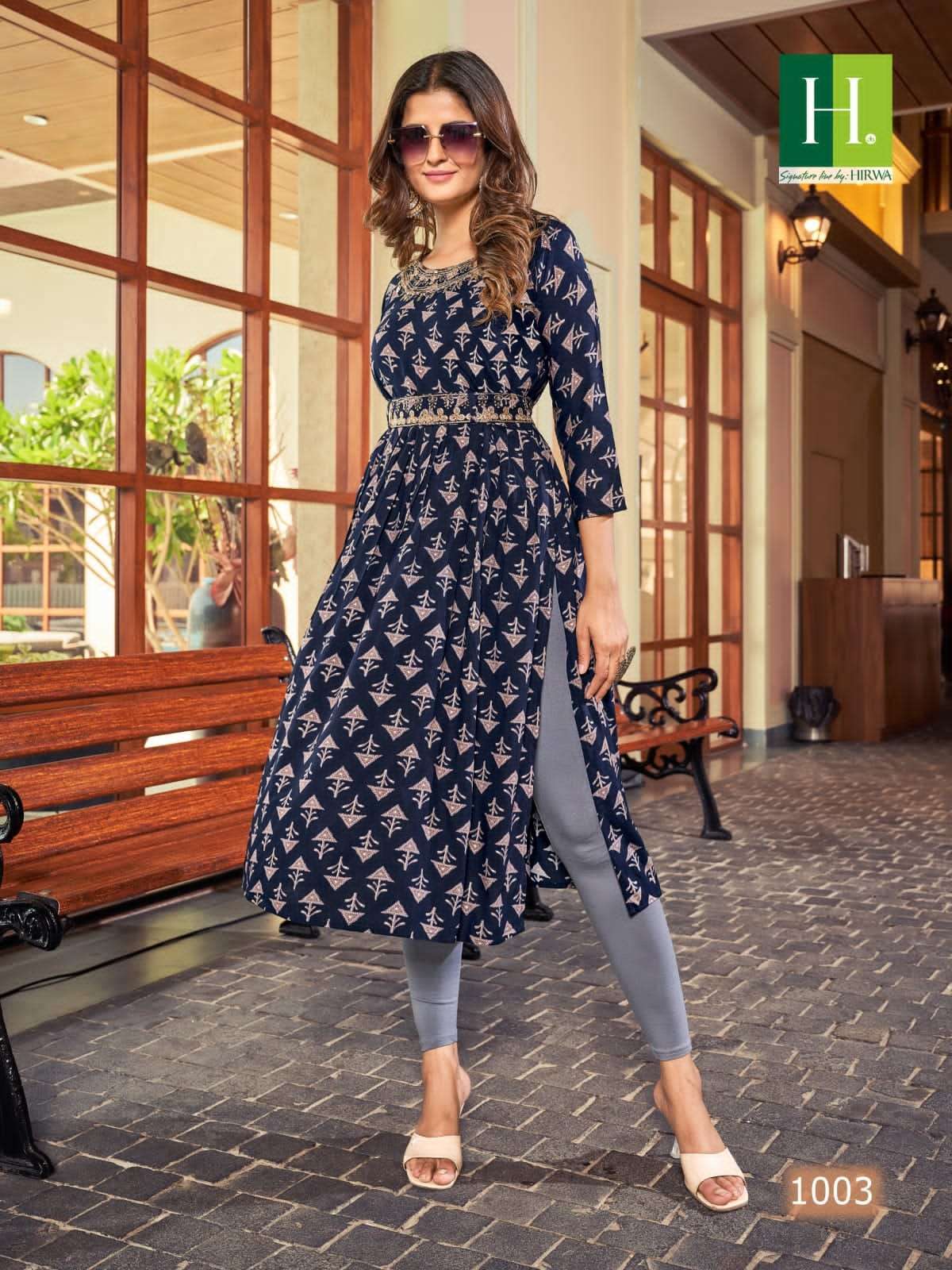 hirwa sridevi series 1001-1008 heavy rayon foil print kurti 