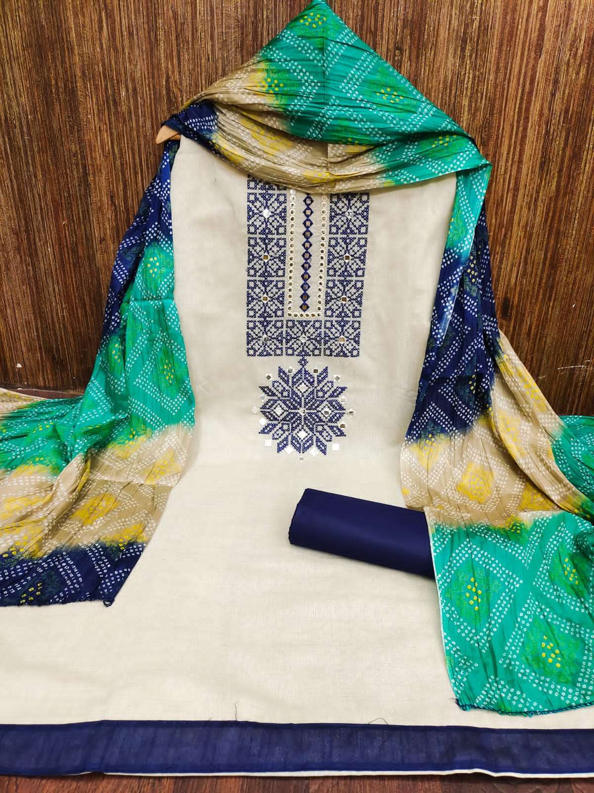 KHADDI COTTON MULTI MIRROR WORK Dress Material Suit  For Women