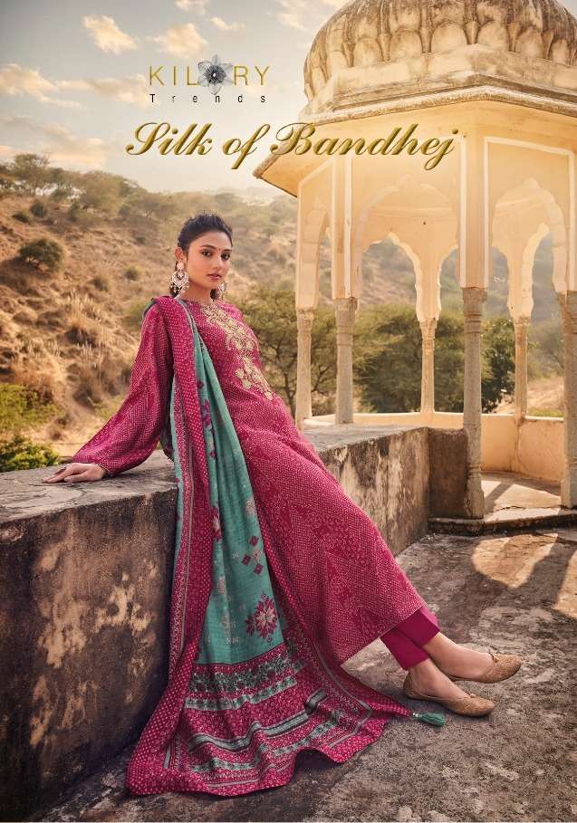 kilory trends silk of bandhej series 541-548 pure viscose muslin suit 