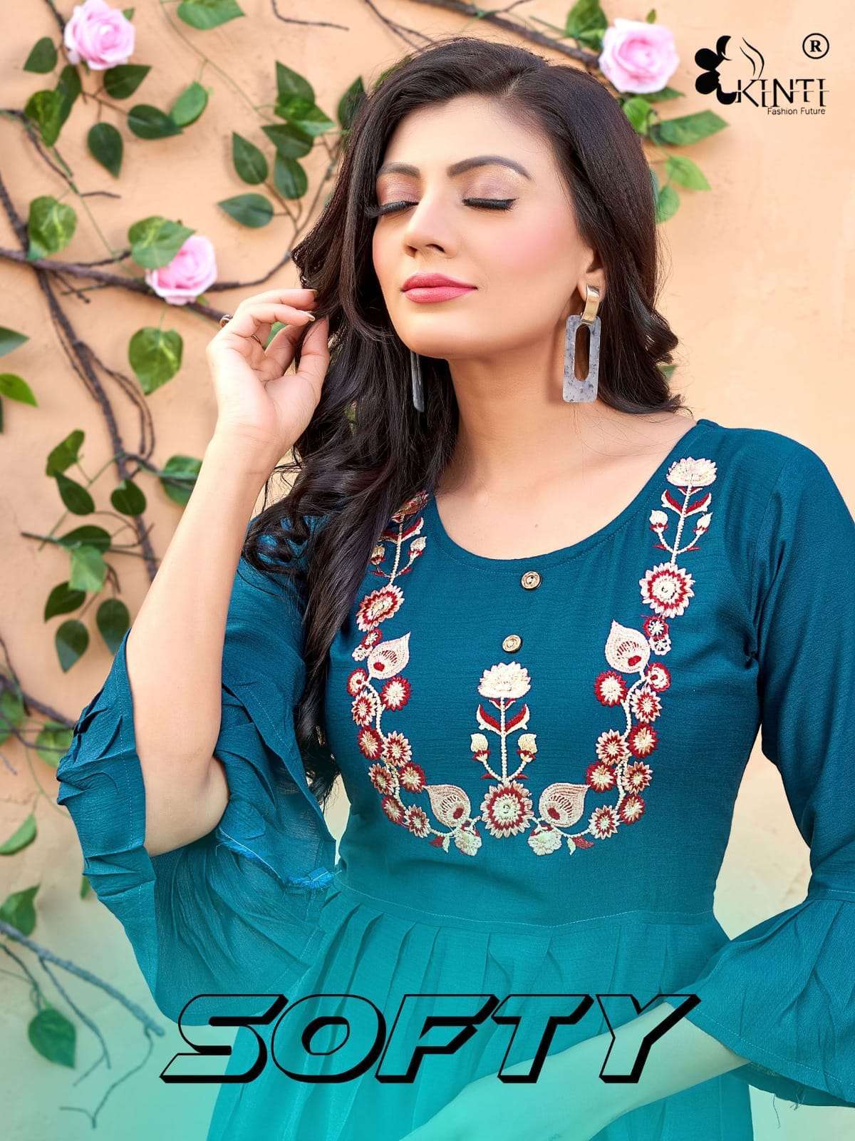 kinti softy series 01-08 Wrinkle Rayon fancy Embroidery Work kurti