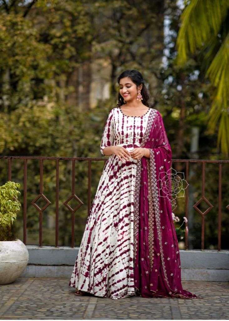  launching Lehriya print gown with