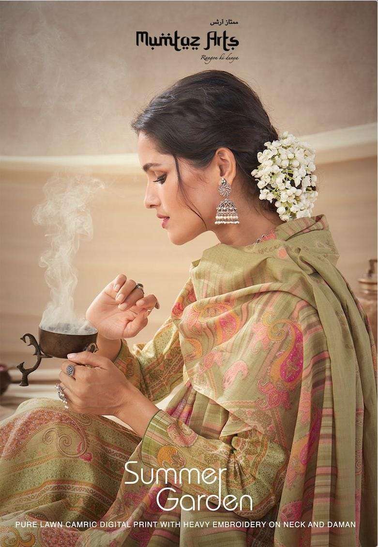 mumtaz arts summer garden series 23001-23008 pure lawn cambric suit 