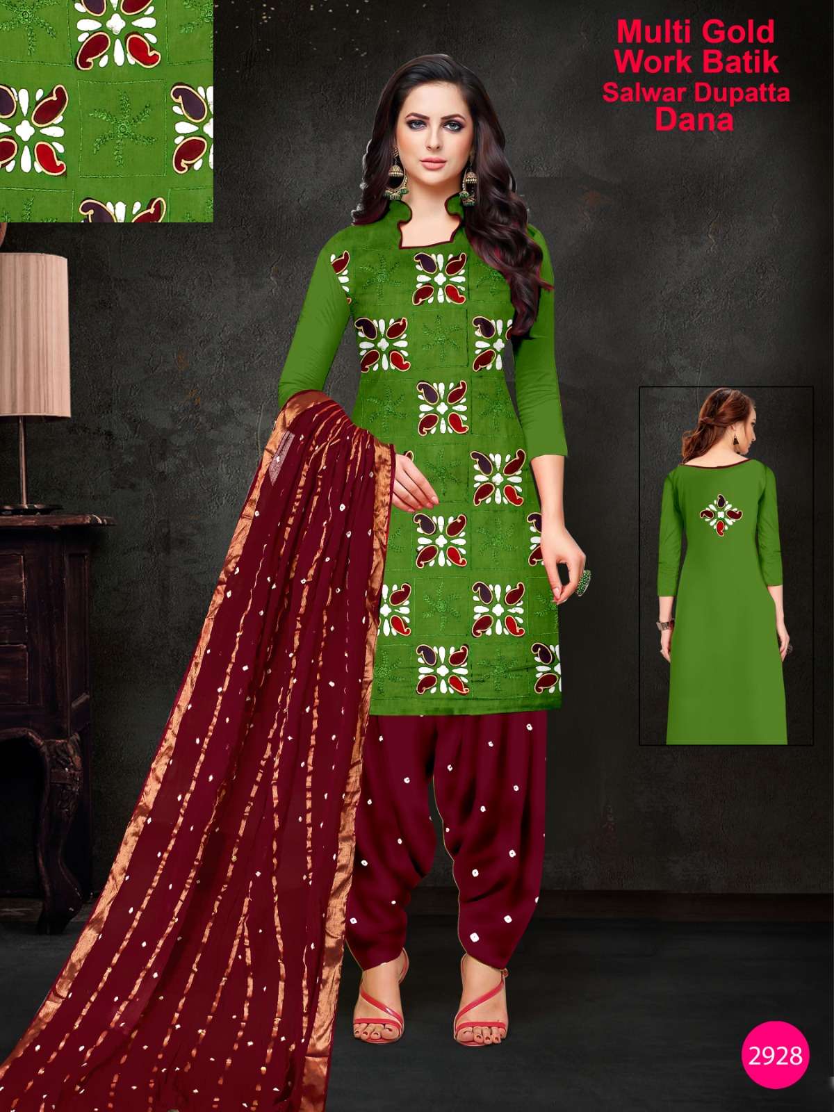 Nemi Multi Gold Work Batik With Bandhej Vol-1 Pure Cotton suit