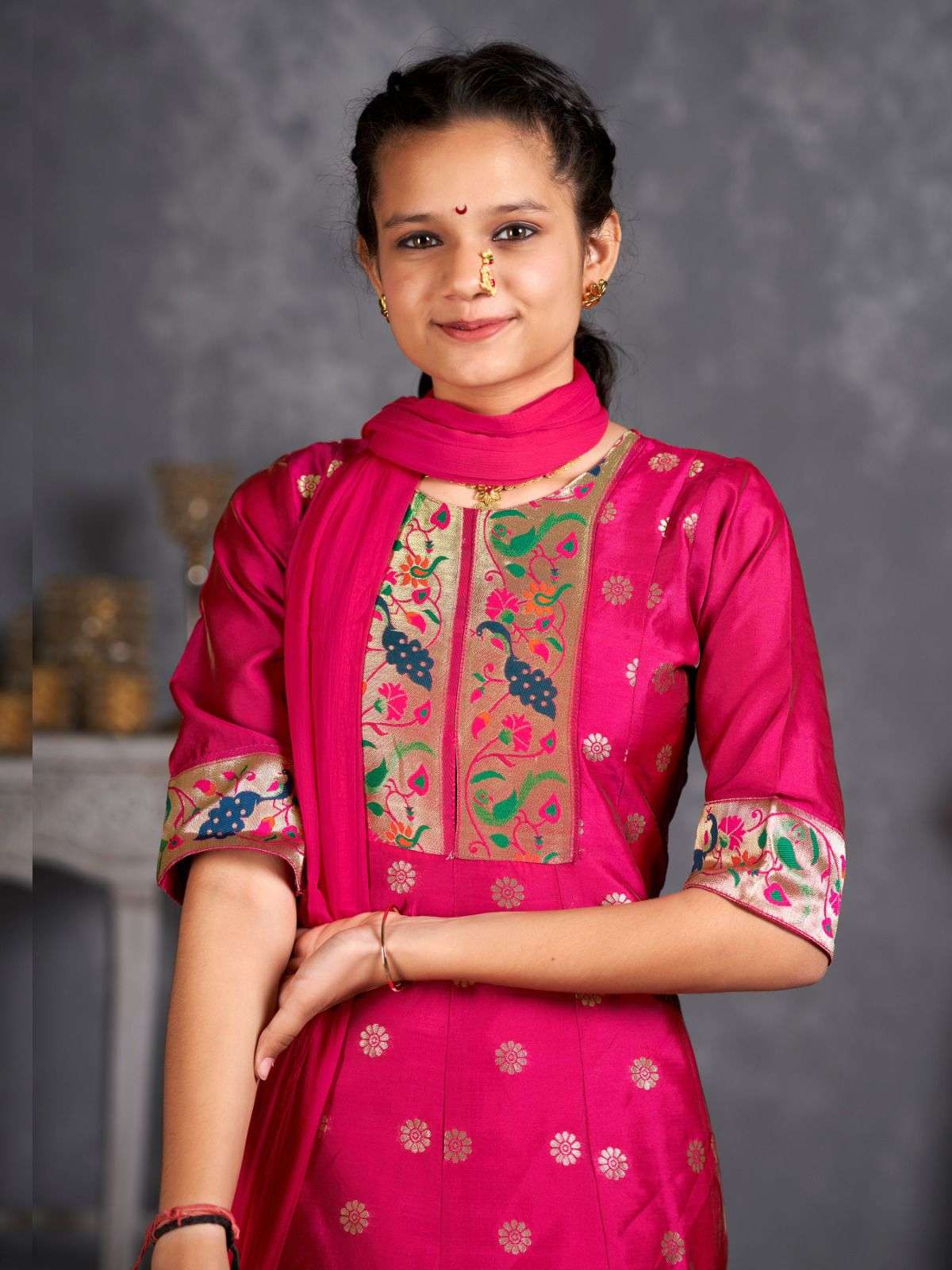 poonam kids paithni Pure tapela silk readymade suit 