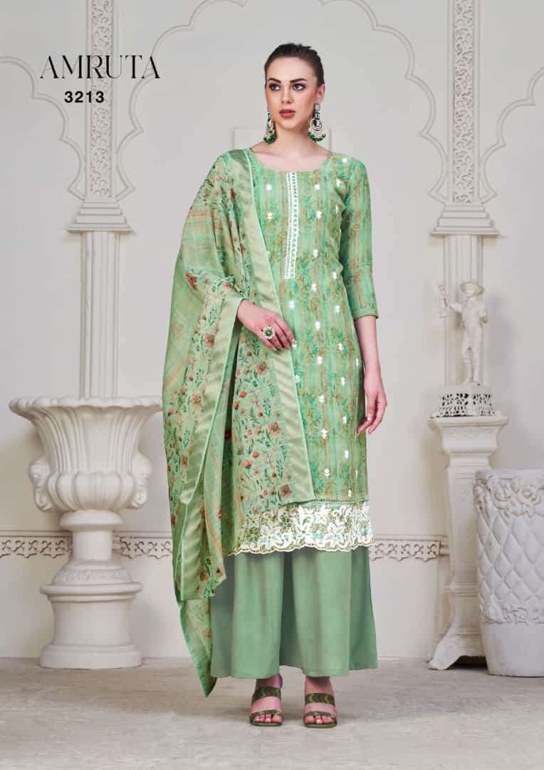 rang amruta series 3211-3214 printed linen checks suit 