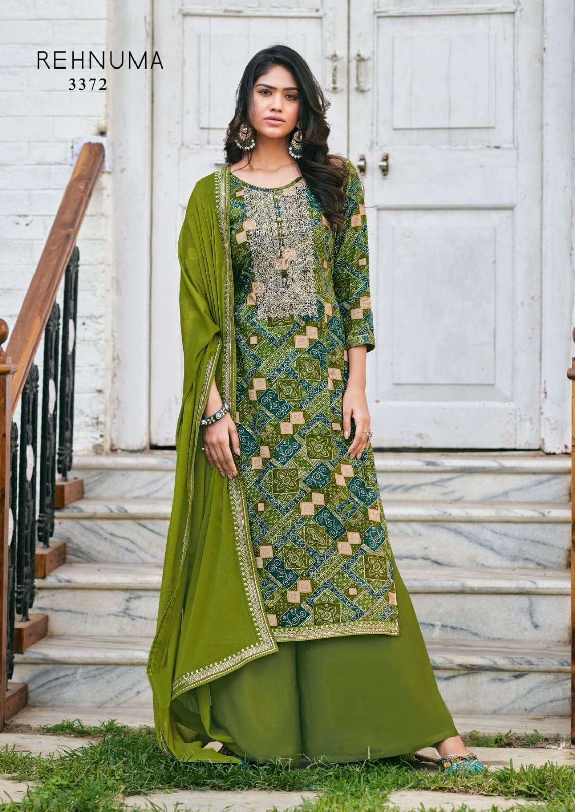 rang rehnuma series 3371-3374 rayon print suit 