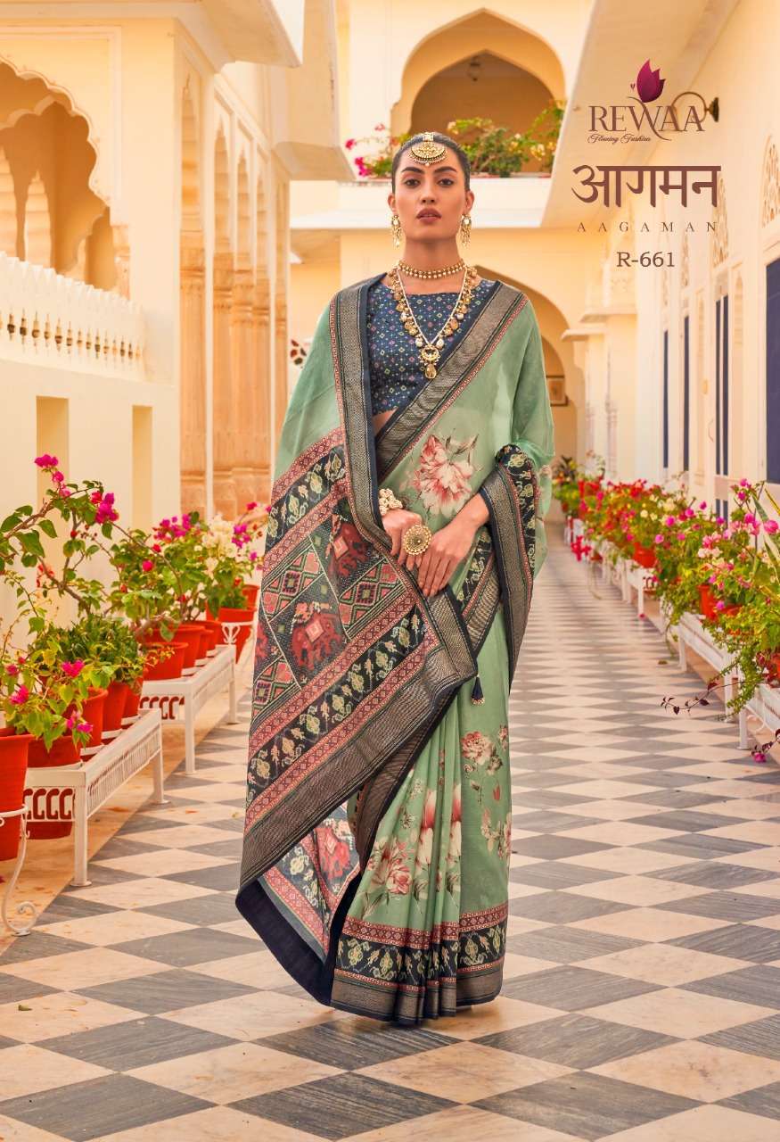 rewaa aagaman series 656-663 silk chiffon saree