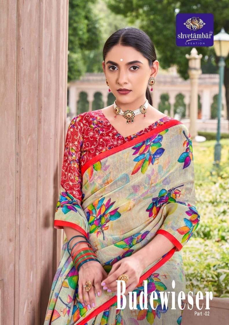 shvetambar creation budewieser vol 2 fancy printed saree