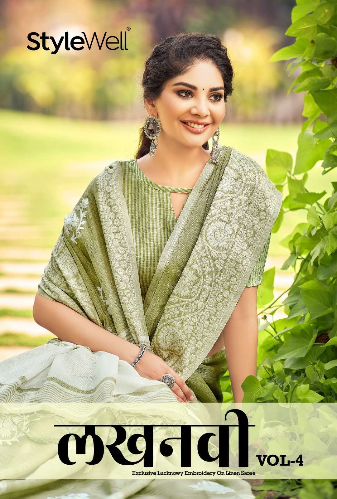 stylewell lucknowi vol 4 series 741-746 linen saree