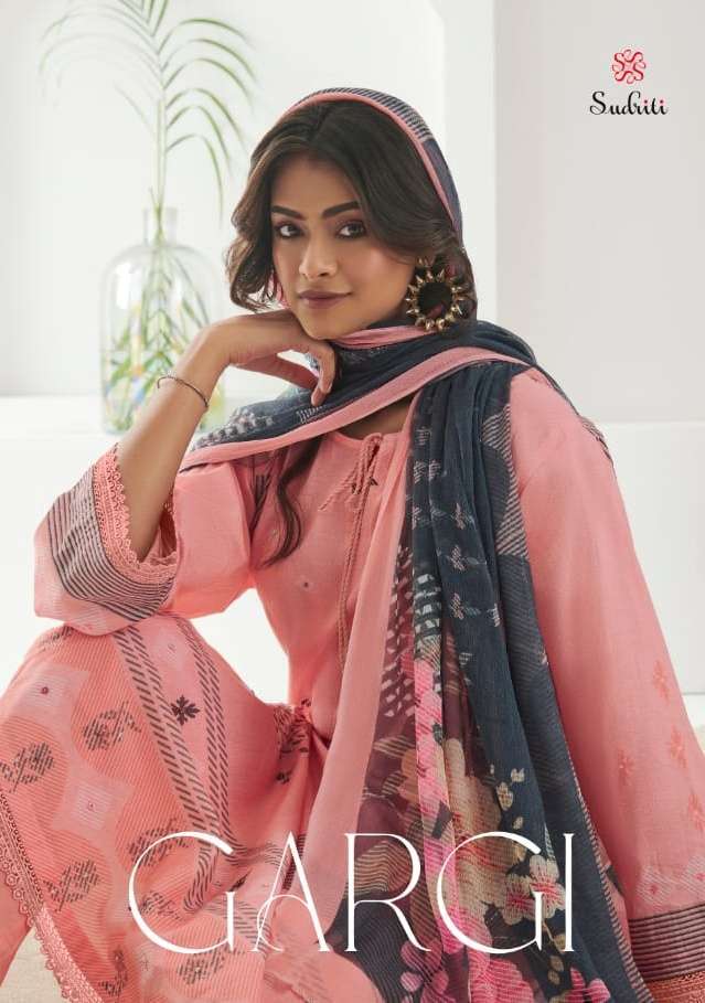 sudriti gargi cambric comb print with handwork suit 