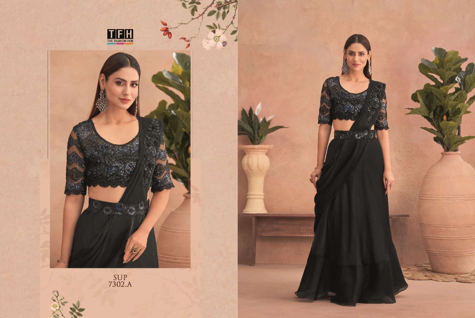 tfh super star hit 7302 fancy saree with belt