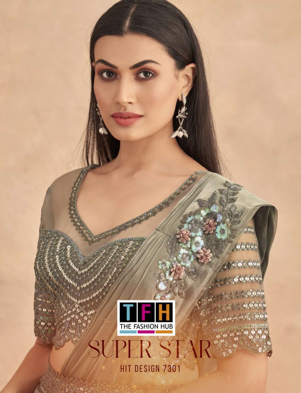 tfh super star hit design 7301 colours fancy saree with belt