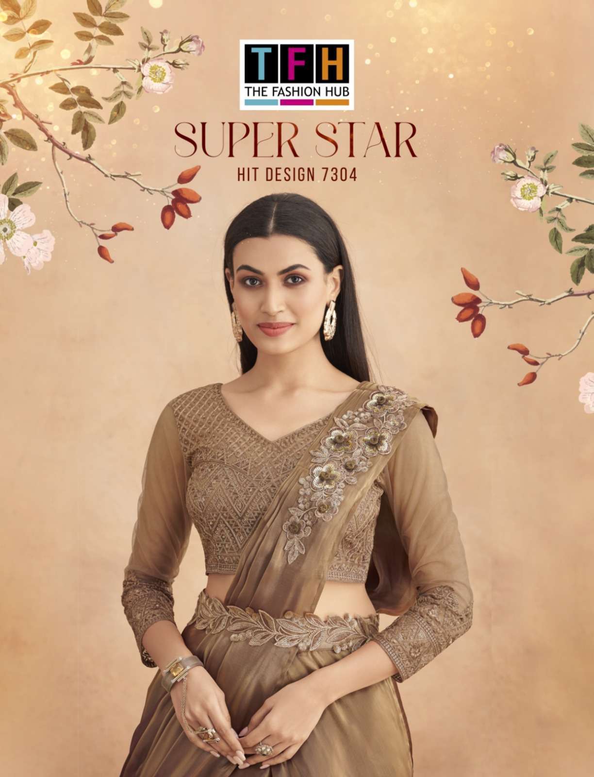 tfh super star hit design 7304 fancy saree with belt