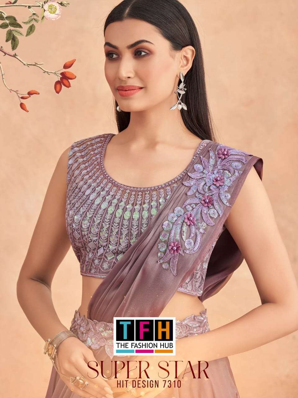 tfh super star hit design 7310 fancy saree with belt