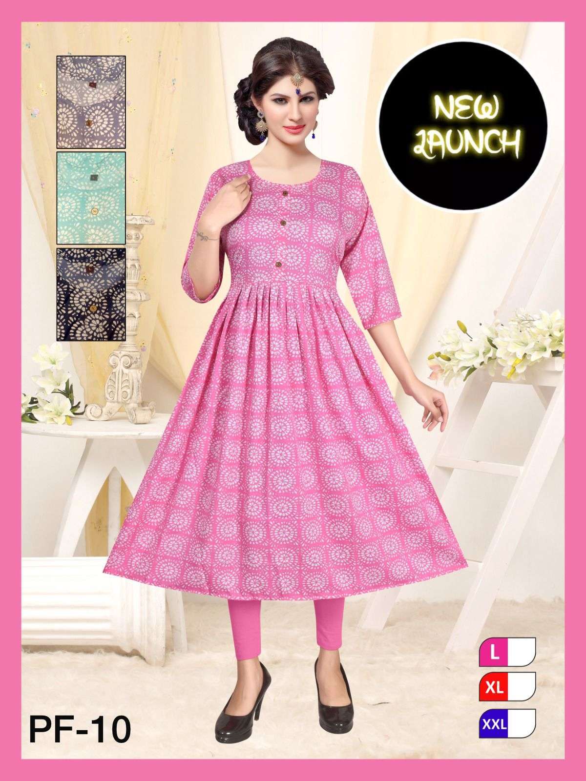 trendy pf-10 bsy long printed ghera kurti 