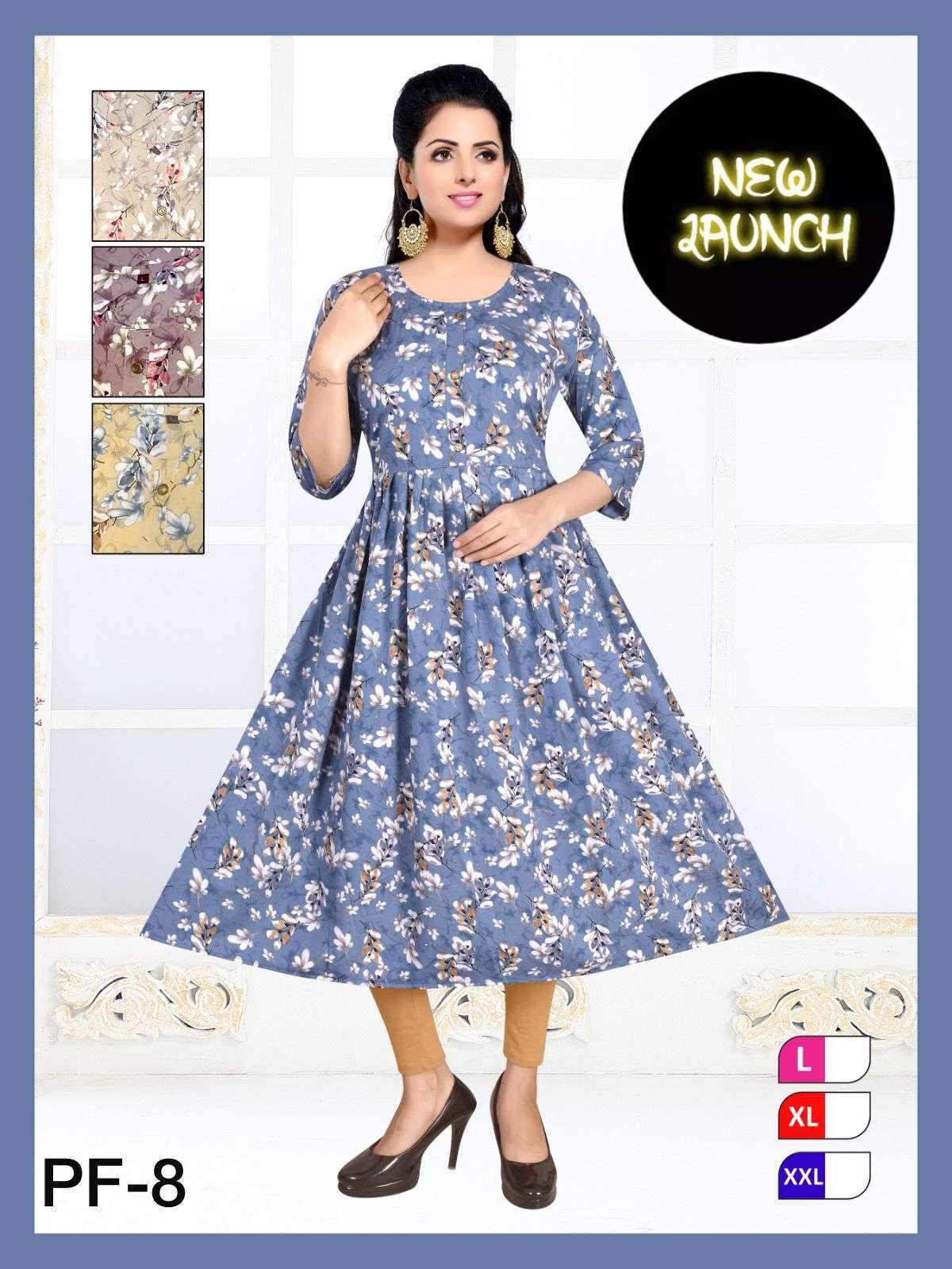 TRENDY PF-8 BSY LONG PRINTED GHERA KURTI