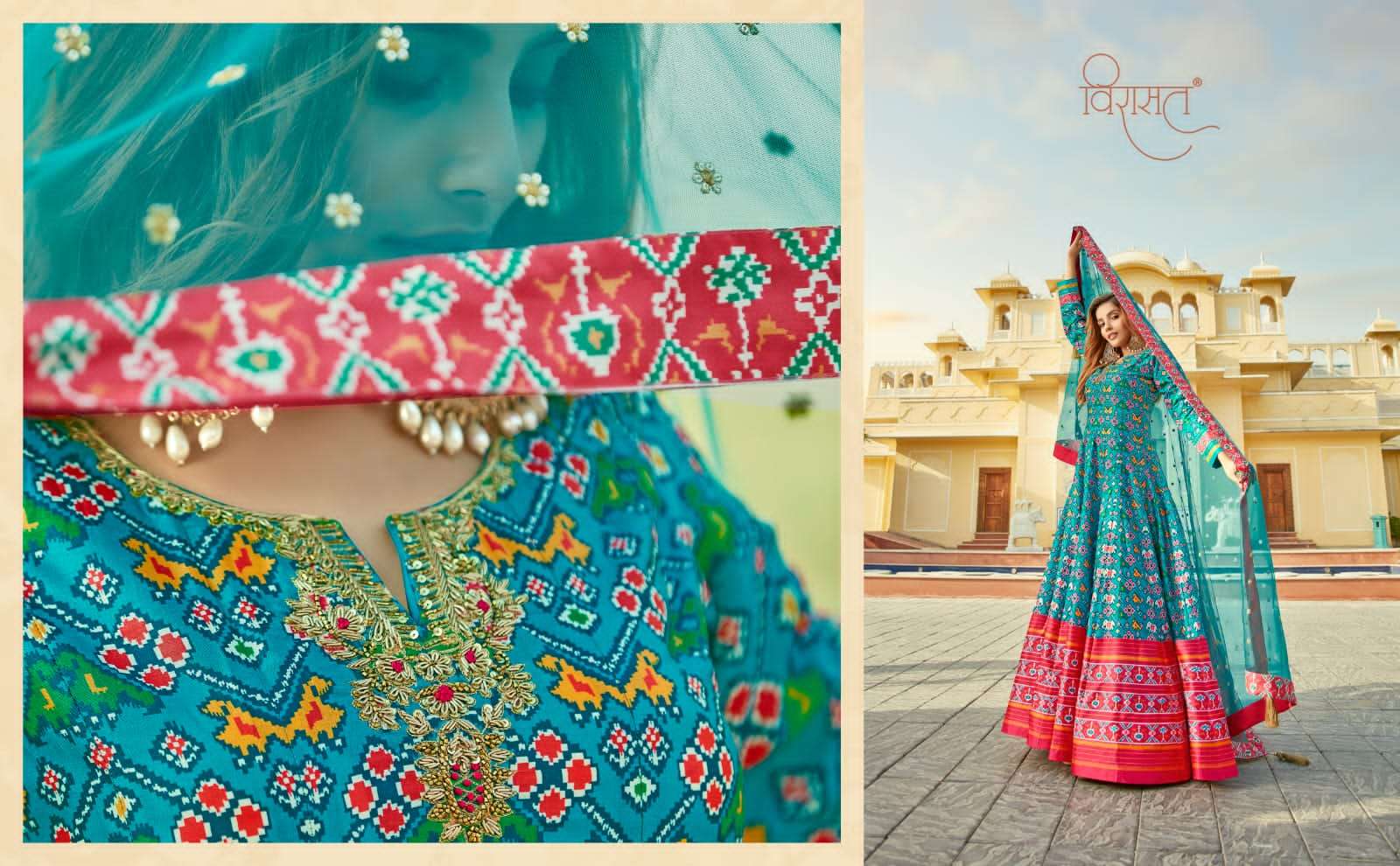 virasat padamasundari designer cherry silk gown 