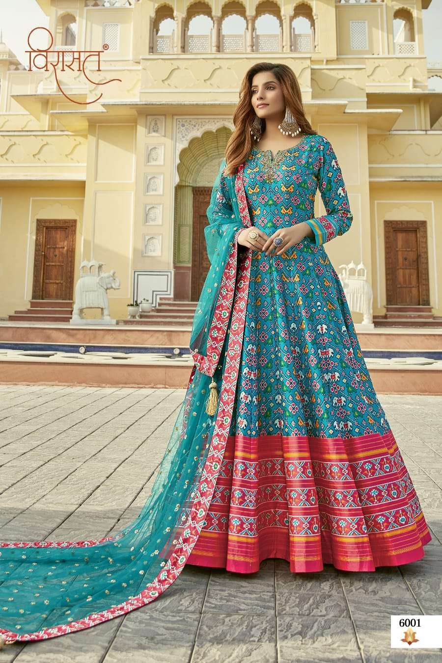 virasat padmasundari series 6001-6004 cherry silk kurti with dupatta
