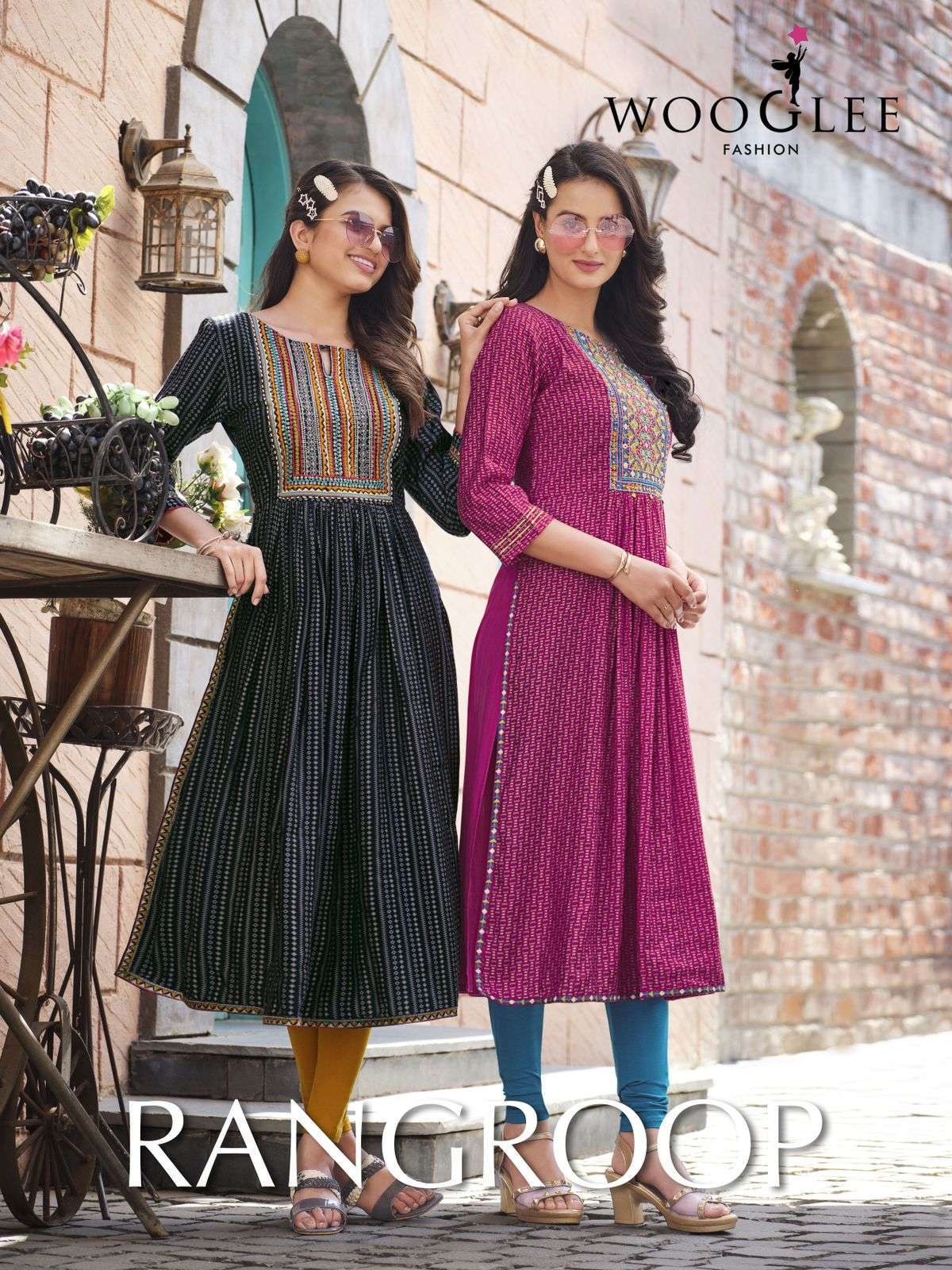 wooglee rangroop series 10001-10004 Rayon Print with Work kurti