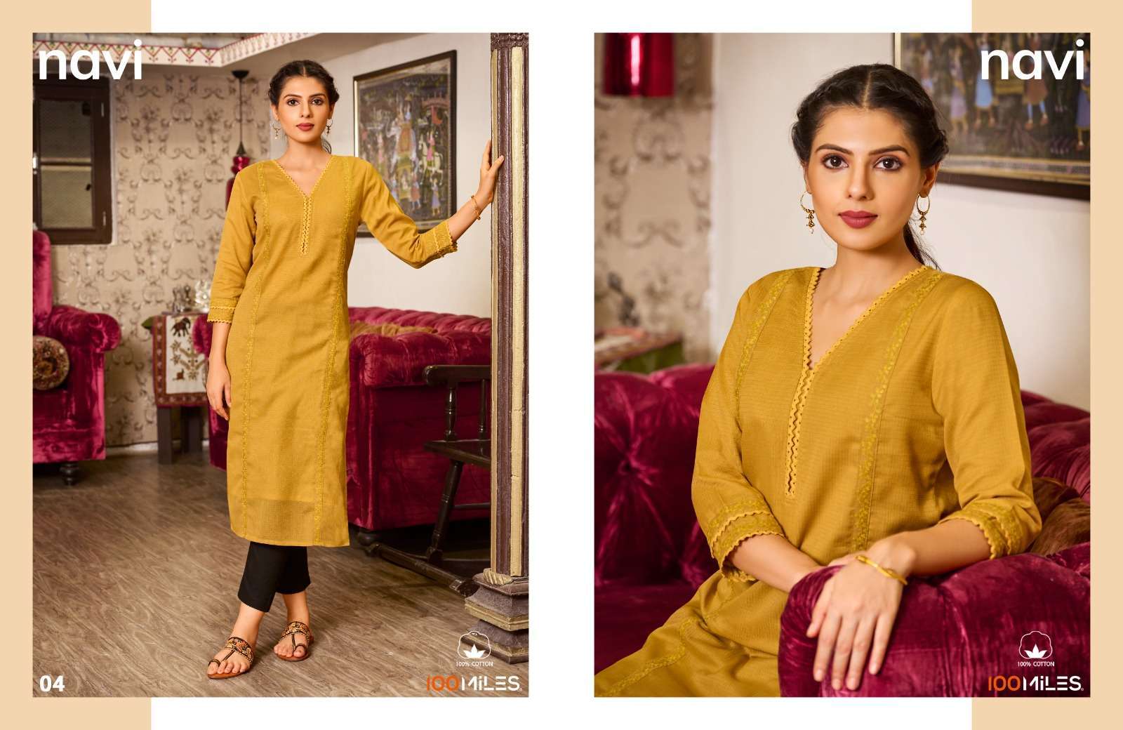 100 miles navi series 01-04 Pure Cotton kurti