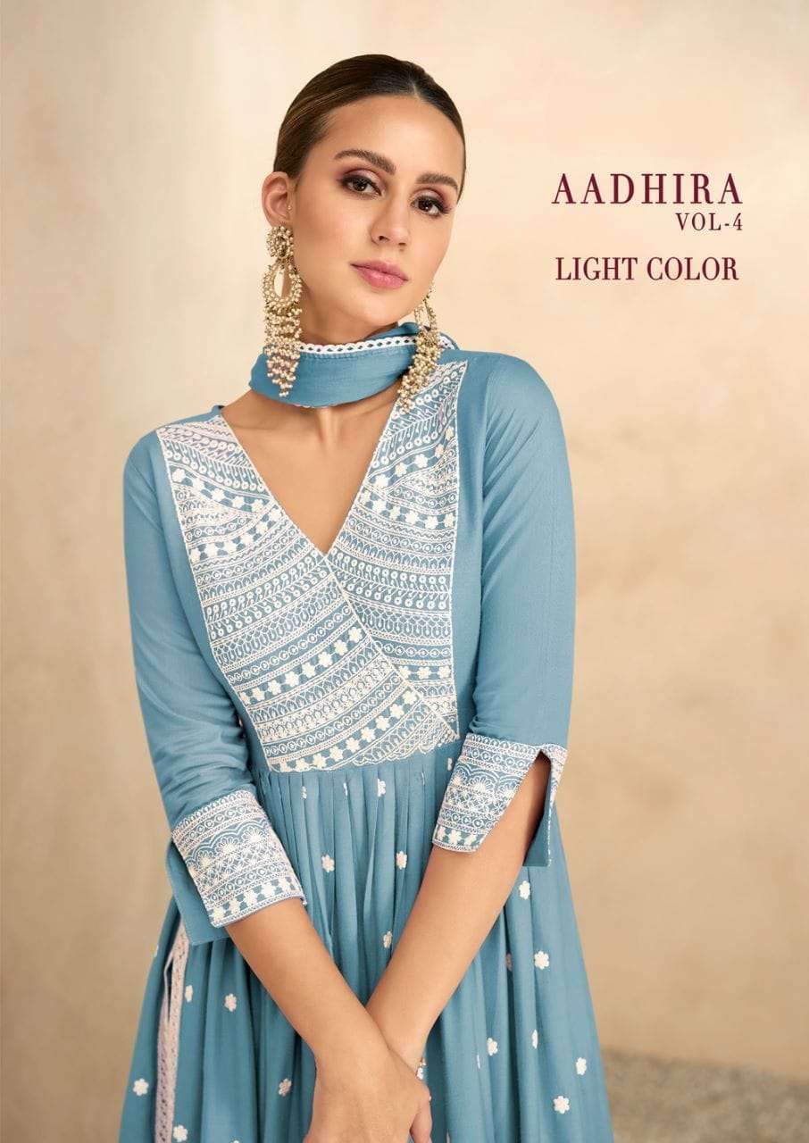 aadhira vol 4 light color designer pure rayon viscose suit 