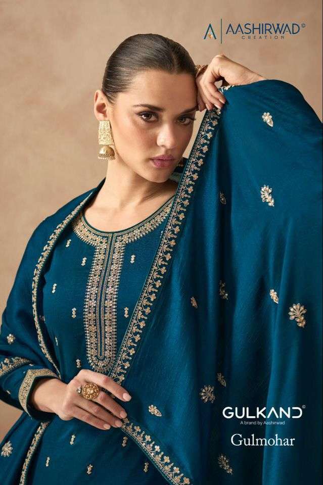 aashirwad gulmohar series 9565 premium silk suit