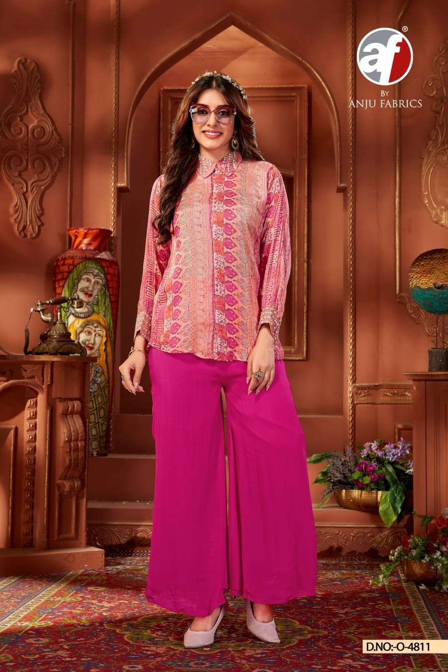 anju fab o-4811 pure chinon chiffon shirt with plazzo 