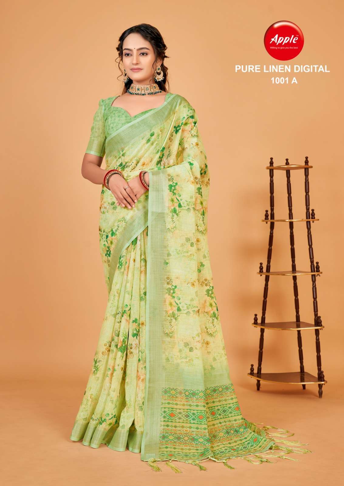 apple pure linen digital 1001 pure linen printed saree