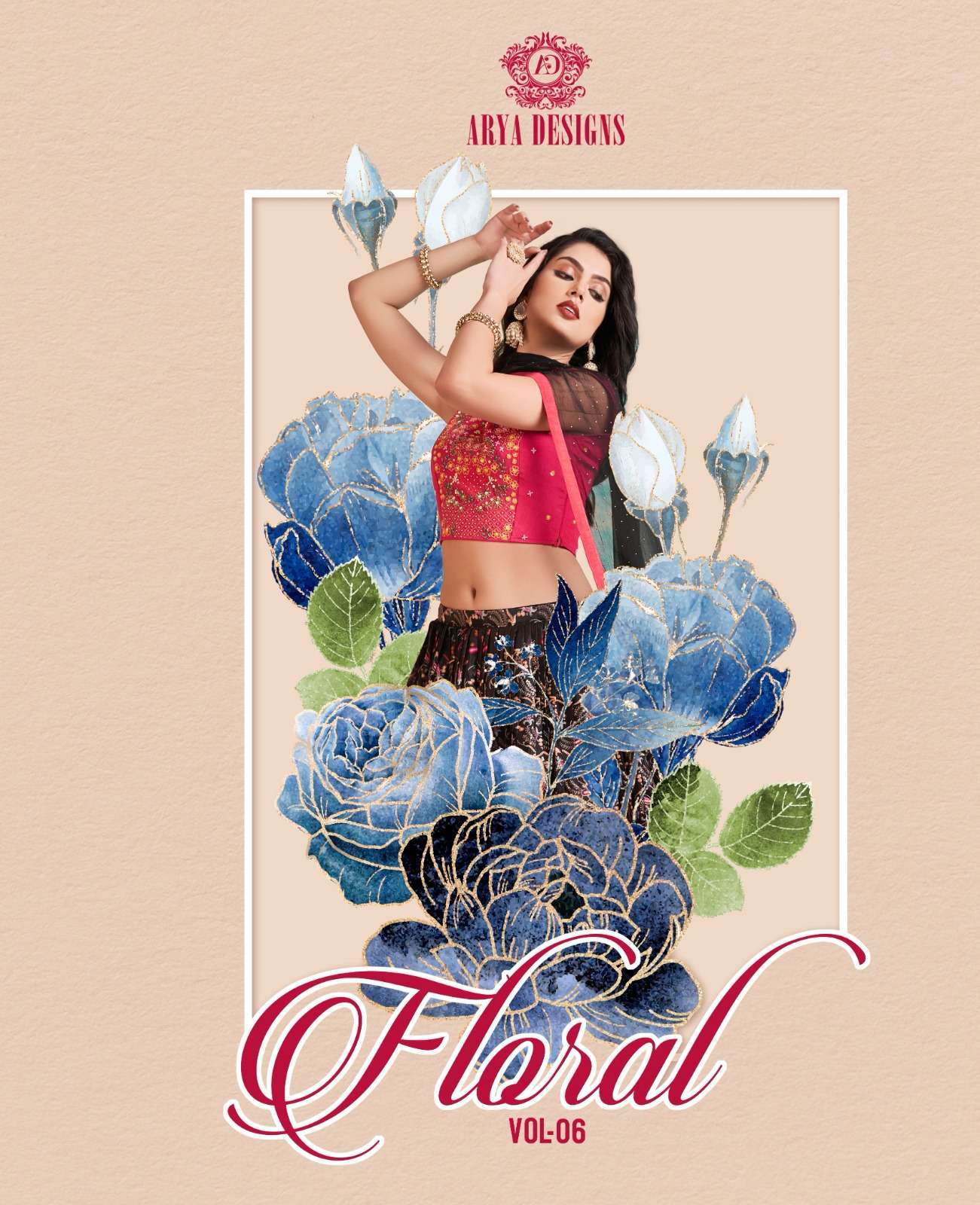 arya designer floral vol 6 series 58001-58004 chinon lehenga