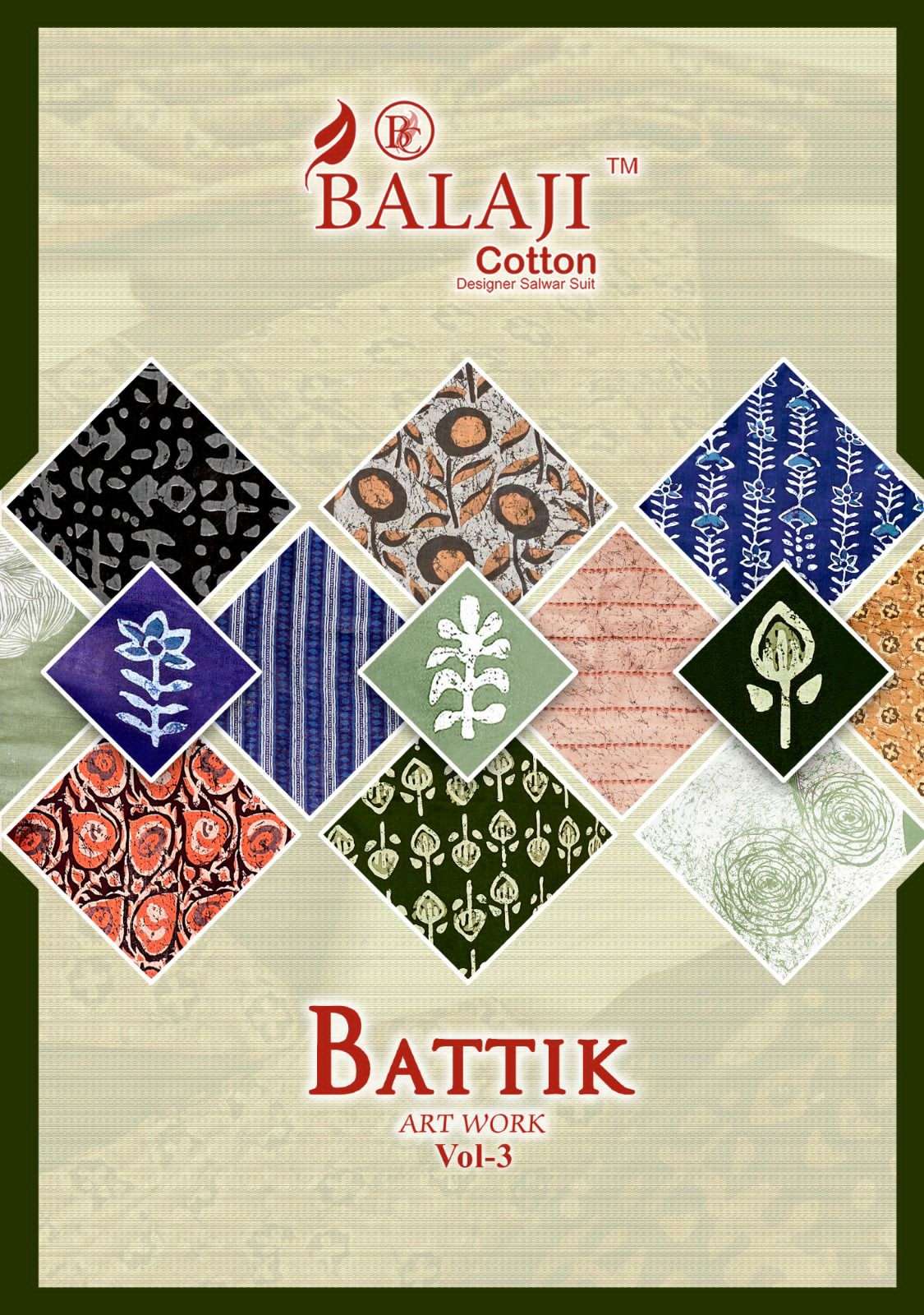 balaji cotton battik art work vol 3 series 3001-3012 cotton suit