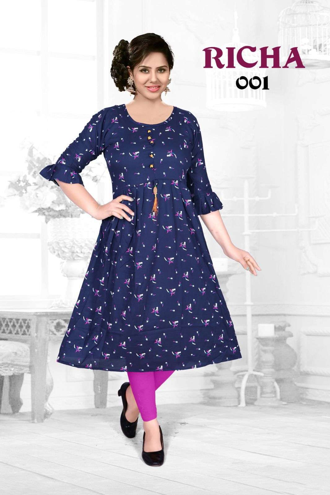 beauty queen richa series 001-010 rayon print kurti 