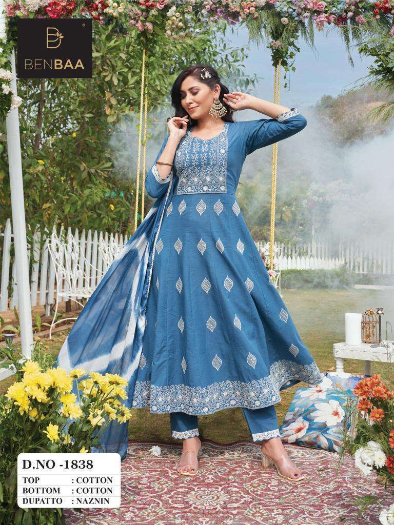 benbaa series 1838-1842 cotton with lucknowi work suit