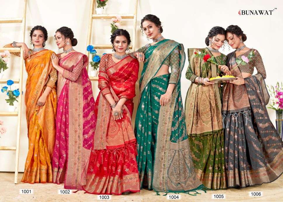 bunawat mishri series 1001-1006 Organza Swaroski Stone Work saree