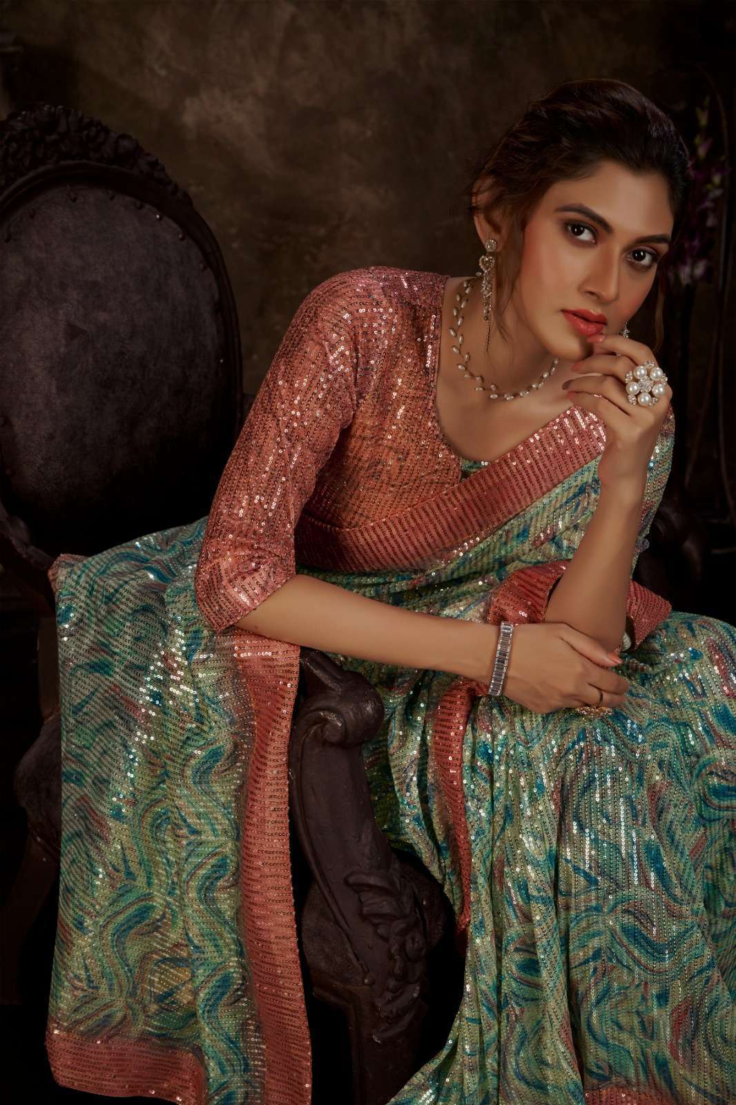 dps imported fabric with sequence work saree