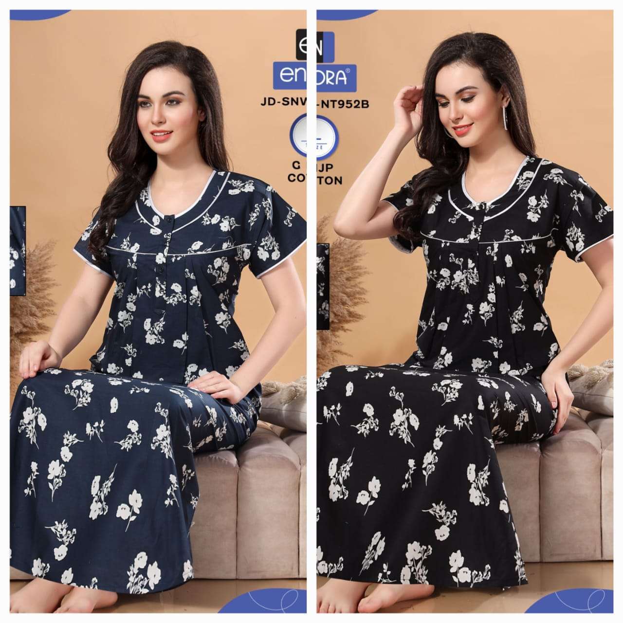 enora Cotton Pleated Heavy Nighty Gown