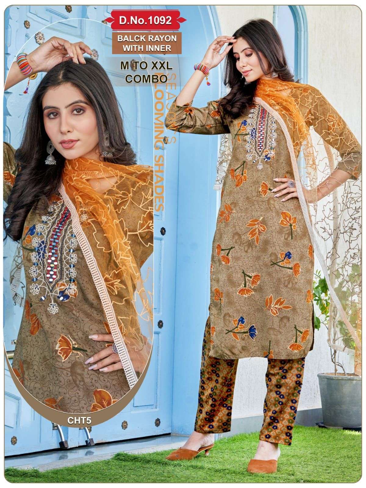 fashion talk 1092 combo black rayon readymade suit 