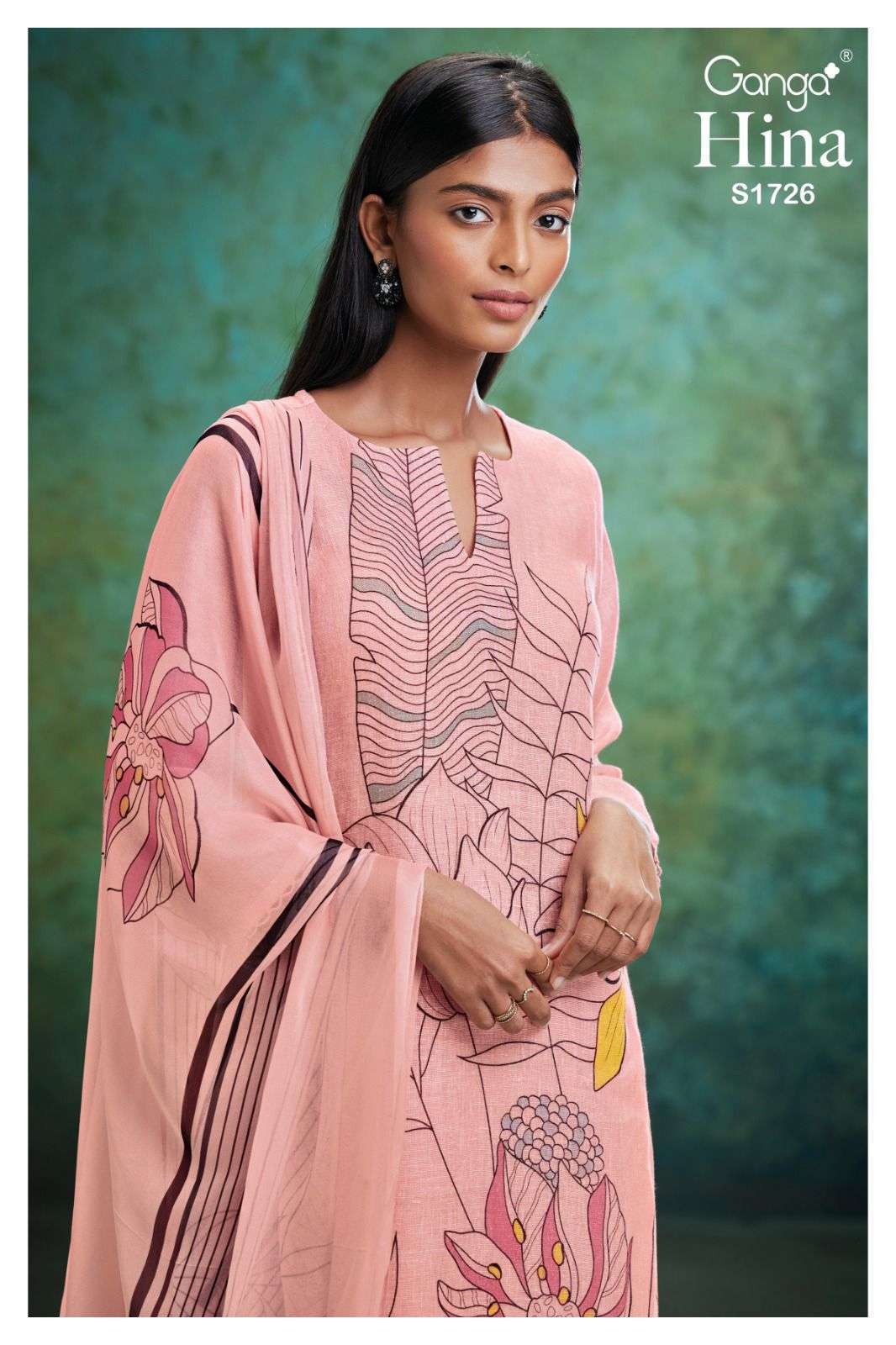 ganga hina 1726 premium linen printed suit 
