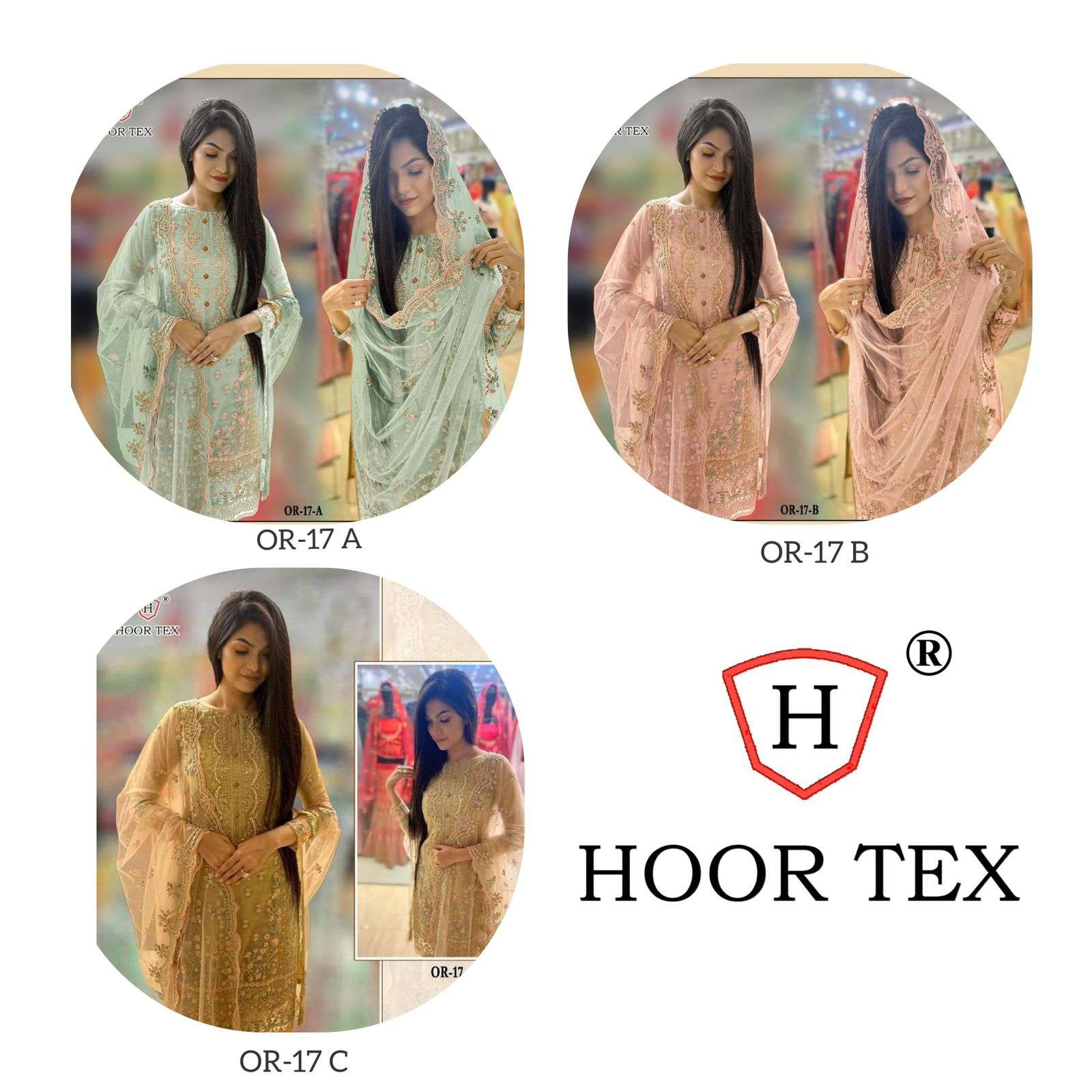 Hoor tex OR-17 A to C designer heavy organza suit 